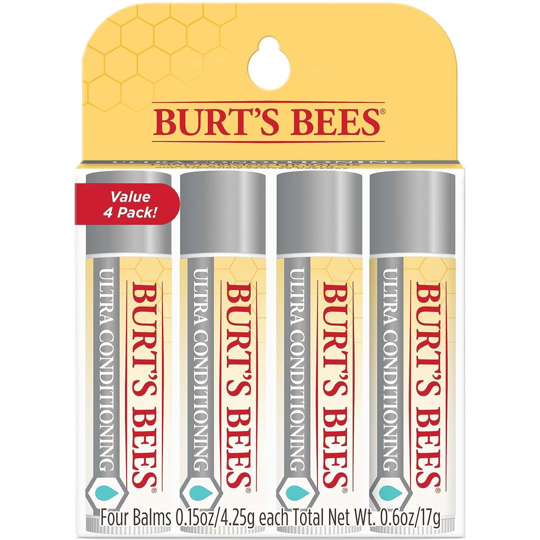 Burt's Bees Lip Balm, Moisturizing Lip Care, 100% Natural Origin, Ultra Conditioning with Shea, Cocoa & Kokum Butter (4 Pack)