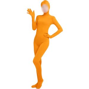 Girls' Women's Full Body Open Face Spandex Unitard Mask Zentai Costume Bodysuit (Medium, Orange)
