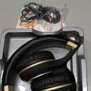 Riwbox Bluetooth Headphones, XBT-80 Folding Stereo Wireless Bluetooth Headphones Over Ear with Microphone and Volume Control, Wireless and Wired Headset for PC/Cell Phones/TV/Gym (Black Gold)