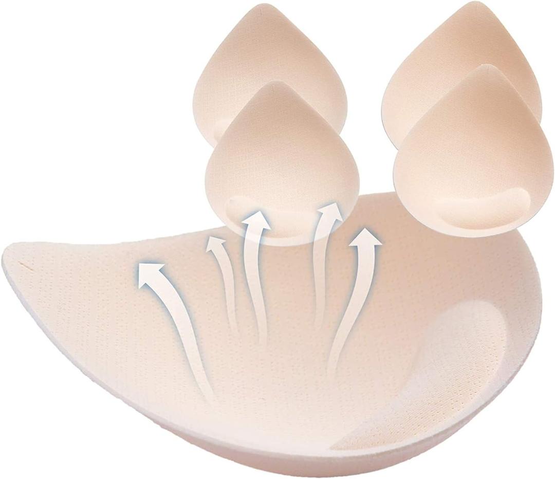 PRETTYWELL Bra Pads Inserts, 2 Pairs Latex Bras Inserts for Sports Bras, Bra Cups Inserts for Bikini Tops (Medium, Nude)
