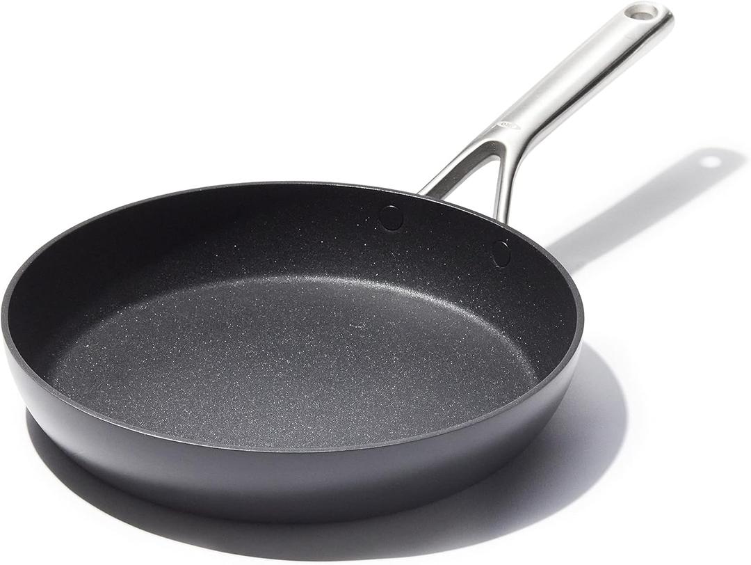 OXO Professional 10" Frying Pan Skillet, Hard Anodized Ceramic Nonstick Cookware PFAS-Free, Induction Suitable, Stainless Steel Handles, Diamond Reinforced Coating, Dishwasher Safe, Oven Safe, Black