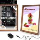 A4 Size LED Acrylic Sign Holder with Walnut Wood Base Frame, Light Up Menu Board Stand, Backlit Poster Display Light Box for Restaurants, Bars, Offices