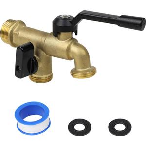 Outdoor Double Taps Water Faucet, Wall Mounted Garden Two 3/4 inch Brass Ball Valves Water Tap Splitter, Frost-Proof Outside Spigot Replacement with 2 Outlets for Home, Balcony, Hose Connector