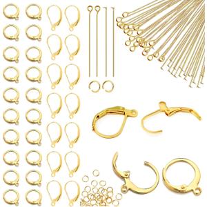 180Pcs No Tarnish Leverback Hooks for Earring Making, stino Hypoallergenic Stainless Steel Jewerly Findings Supplies, Gold & Silver Kit(Gold)