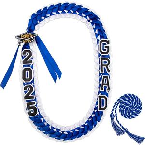 ALKB Graduation Leis, Grad Decor with Honor Cord Class of 2025 Gifts for Women/Man (Blue + White)