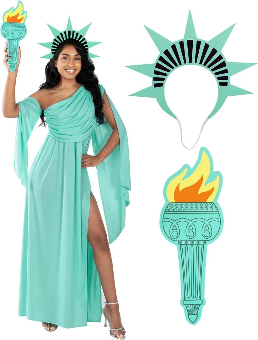 Morph Adult Statue of Liberty Costume Women - Lady Liberty Statue Costume Dress Woman Halloween Costumes For Women (Medium)