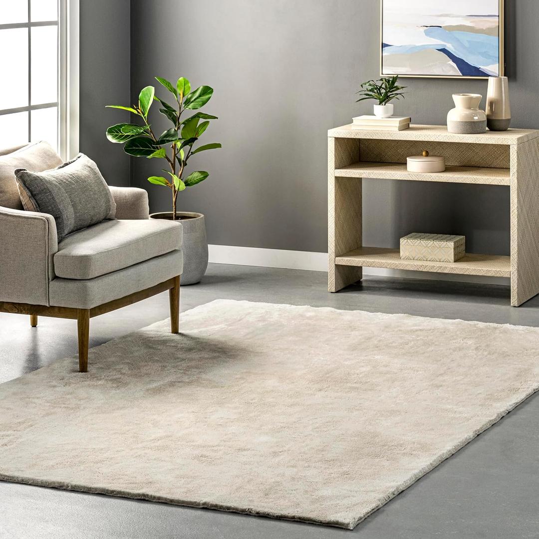 nuLOOM 5' x 8' Cozy Plush Area Rug, Machine Washable, Non-Slip, Soft Fluffy Shag Carpet for Living Room Bedroom Kids Room Nursery Home Decor, Loni Cream