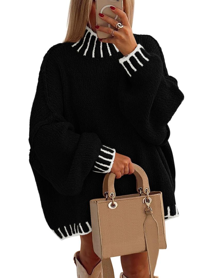 PRETTYGARDEN Women's 2026 Fall Oversized Pullover Sweaters Long Sleeve Mock Neck Chunky Knit Jumper XL