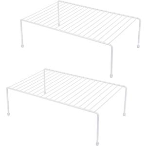 Set of 2 Large (16.1 x 10.2 Inch) Cabinet Storage Shelf Rack, ShelvesKitchen Counter and Cabinet Shelf, Storage Rack Organizer for Bathroom Cupboard (White)
