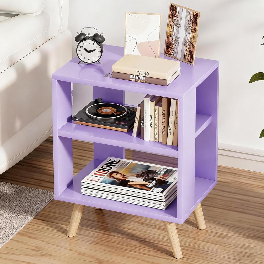 Aenuert Night Stand, Purple Nightstand, Modern End Table with Open Storage, 2-Tier Wooden Bedside Table for Small Space, Living Room, Bedroom