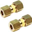 Ice Maker Water Line Brass Compression Tube Fitting, 1/4 OD x 1/4 OD (2)