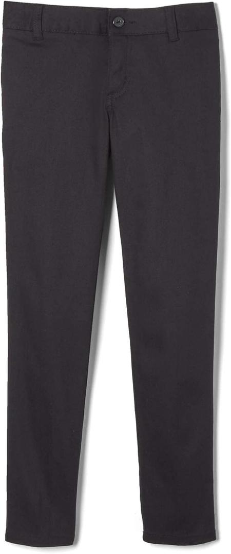 French Toast Girls' Little Stretch Twill Skinny Leg Pant with Pockets, School Uniforms for Kids and Teens (12, Black)