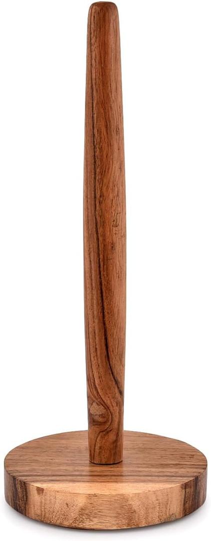 NIRMAN Acacia Wood Paper Towel Holder Decorative Countertop Standing Rolls Holder for Kitchen, Toilet, Pantry and Bathroom (5" x 5" x 12")