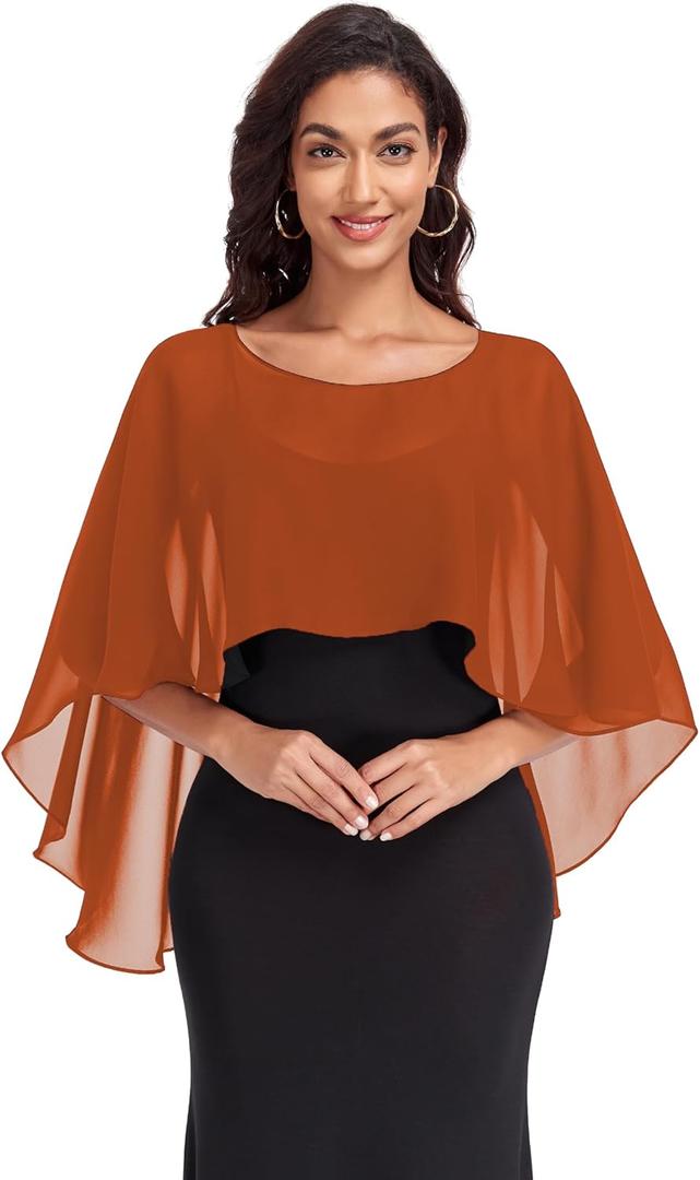 Sheer Shawls and Wraps for Evening Dresses Chiffon Capes for Women Soft Wedding Cover Up (Burnt Orange)