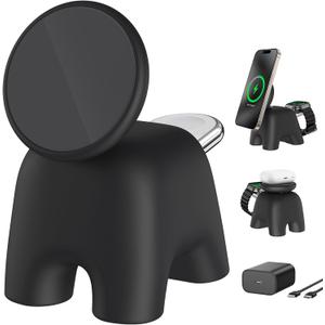 2025 Magnetic Wireless Charging Station, 15W Ultra-Fast Charger Stand for iPhone 17 16 15 14 13 12 Pro Max, 5W for Apple Watch&Airpods, 2-in-1 Foldable Charger for Home/Office/Travel(With 30W Adapter) (Black)
