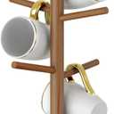 Wisuce Coffee Mug Holder, Bamboo Mug Tree with Thicker Base Coffee Cup Mug Stand for Counter, Mug Rack with 6 Hooks (Brown)