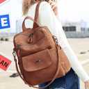 WYFJNX PU Leather Backpack Purse for Women Fashion Multipurpose Design Handbag Ladies Shoulder Bags Travel Backpack Brown, 11''