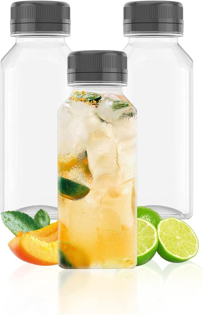 Goiio 3 Pcs 8 Ounce Plastic Juice Bottles, Clear Bulk Beverage Containers, for Smoothies, Juice Milk and Homemade Beverages