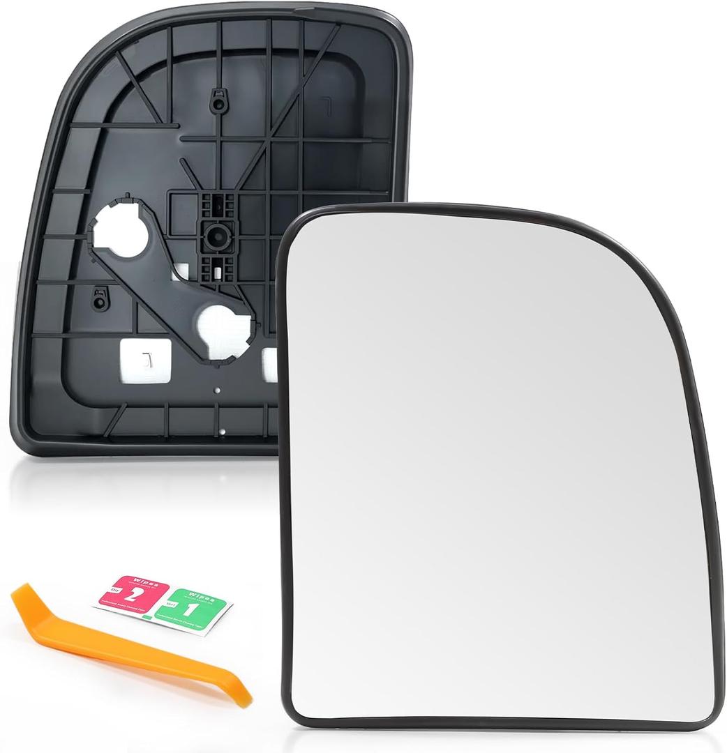 Right Passenger Side Power Heated Mirror Glass Compatible with Ford F250 F350 F450 1999-2007, E150 2002-2004, E350 2002-2019, E450 2002-2017, Excursion 2000-05 Replacement Outer View Mirror