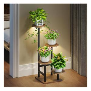 Plant Stand Indoor with Grow Light,4-Tiered Tall Plant Stand Indoor, Metal Plant Shelf with Adjustable Light, Ideal for Living Room, Garden, Patio (Black/ Brown)