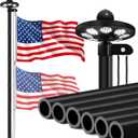 GHOSOONE Flag Pole for Outside House with Solar Light, 25FT 11 Gauge Yard Heavy Duty Flag Pole in Ground, 120MPH Wind-Tested