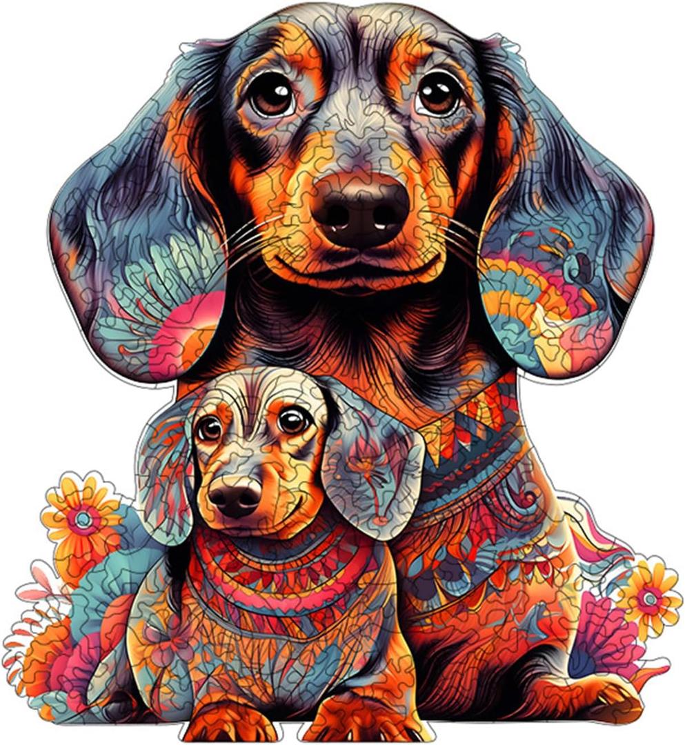 Wooden Puzzle for Adults - 200 Piece Irregular Animal Shaped Jigsaw Puzzle, Unique Creative Gift for Adults and Kids (Dog)