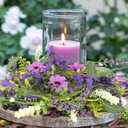 6 Pcs Mini Lavender Candle Rings Wreaths Purple Daisy Pillar Holder Small Wreath Artificial Wild Flower Spring Summer Floral Wreath for Farmhouse Porch Front Door Cabinets Table Decoration