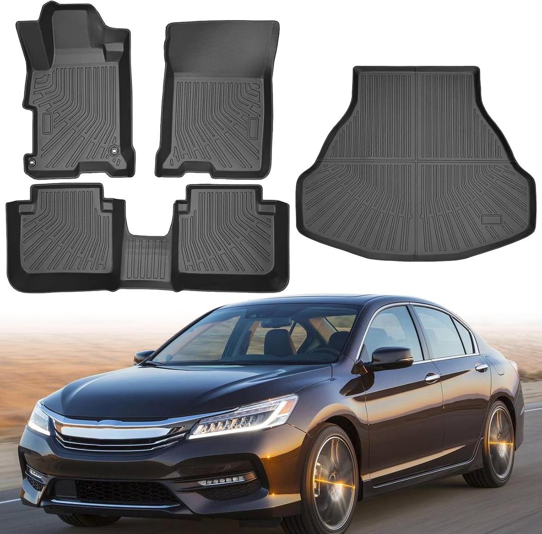 Floor Mats & Trunk Mat Fit for 2013-2017 Honda Accord(Only Sedan),All Weather Protection TPE, Anti-Slip Floor Mats & Cargo Liner for 2013-2017 Honda Accord Accessories