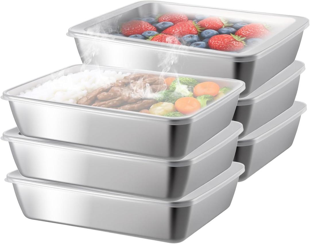 Stainless Steel Lunch Box 6-Pack with Free Seal, Leakproof, Lid Food Container, Reusable Food Storage Container for Travel and Work, Dishwasher Safe, Freezer Safe
