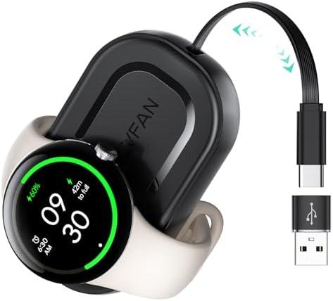 LVFAN Charger for Pixel Watch 3 2 & Fitbit Sense/Versa, Retractable USB C & USB A Charging Cable Replacement Accessories, Charger Stand for Google Pixel Watch 3 2 & Fitbit Versa 4 3 / Sense 2 / Sense