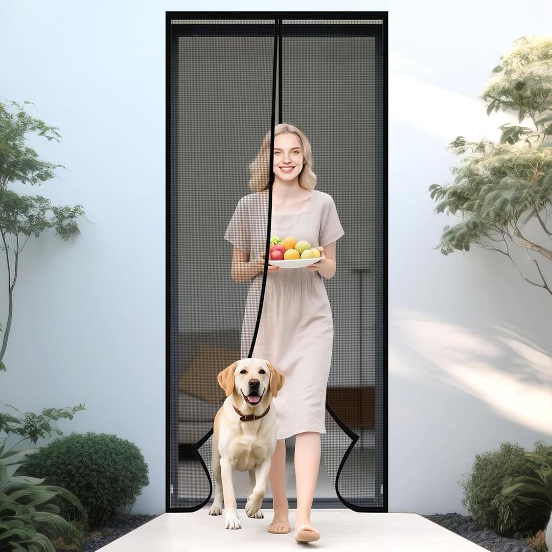 Magnetic Screen Door 36" x 81" Black, Door Mesh Screen with Magnetic, Heavy Duty, Door Net, Patio Screen, Sliding Door Screen, Bug Screen for Doorways, Kid and Pet Friendly
