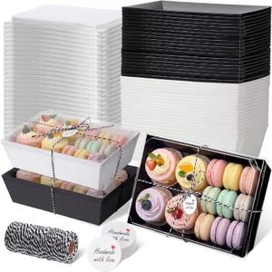Outus 100 Pack 8 x 6 Inch Paper Charcuterie Boxes with Clear Lids Mother 's Day Desserts Cake Containers Cake Large Take out Bakery Boxes with Gift Tags Rope for Sandwich(Black)
