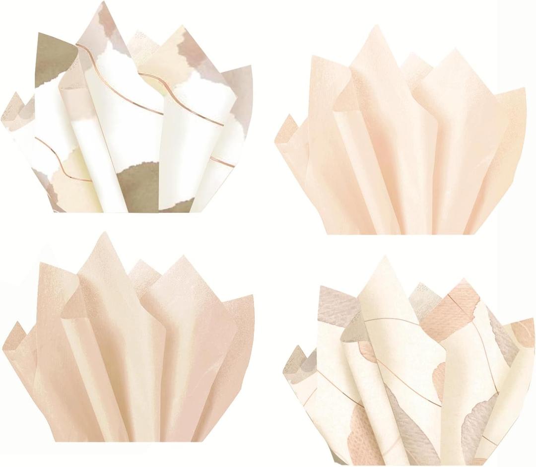 NICROHOME EUR 24 Sheets Ivory White Brown Tissue Paper, Boho Colored Gift Wrapping Paper Bulk for Gift Bags Packaging Crafts Wedding Baby Bridal Shower Birthday Decorations, 15 x 20Inch