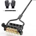 Seeutek 18 Inch Lawn Aerator, Upgraded Heavy Duty Manual Aerators Lawn Tool w/ 3D Steel Tines, 4 Wheels & Non-Slip Handle, Push Spike Aerator Suitable for Lawn, Garden and Yard
