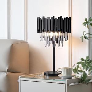 Wellmet Grey Crystal Table Lamp,3 Lights Geometric Table Lamps, Gray