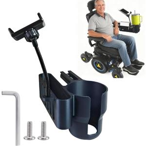 Cup Holder for Permobil Power Wheelchair, 3-in-1 Cup Holder for Permobil Wheelchair with Uni-Track Armrest, Fit M300, M3, M1, F3, F5, K300 Ps