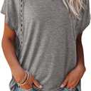 EVALESS Womens Fashion Oversized Summer Tops Casual Short Sleeve V Neck Lace Patchwork Shirts 2026 Basic T-Shirts Tee Blouses