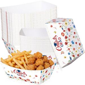 Ceenna 50 Pcs Red White Blue Wildflower Graduation Party Decor 2026 Floral Paper Food Serving Tray Freshly Flower Congrat Grad Food Boat Class of 2026 Disposable Plate Supplies for Snack Nacho Popcorn