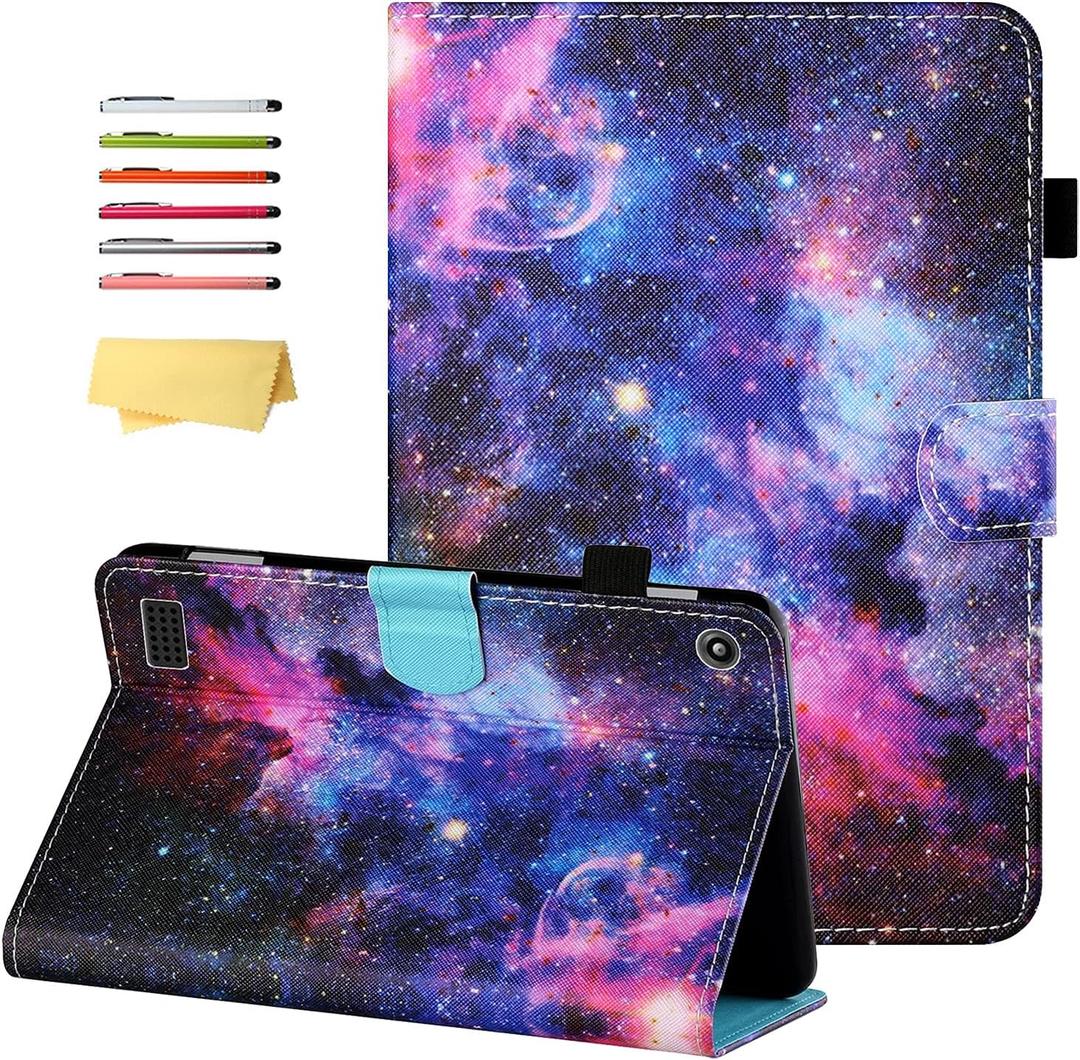 7" Kindle Fire 7 Tablet Case 9th/7th/5th Generation (2019/2017/2015 Release) with Stand Pencil Holder [Auto Wake/Sleep] Slim Smart Magnetic Folio PU Leather & TPU Back Cover, Rainbow Galaxy