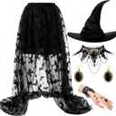 Halloween Witch Costume for Women Steampunk Lace Skirt with Hat Necklace Bracelet Earrings Cosplay Set (Small)