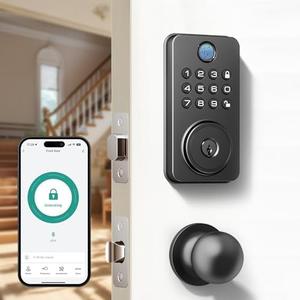 NBBX Smart Fingerprint Door Lock with Knob, Keyless Entry Door Lock, Electronic Keypad Digital Lock, Deadbolt with APP - Easy Installation, Durability, IP65 Rating Defend