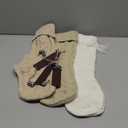 KHOYIME Personalized Knit Christmas Stockings, 3 Pack 18'' Large White Khaki Vintage Knitted Xmas Stocking with Wooden Names Tags, Boho Farmhouse Rustic Hanging Decorations for Family Holiday Mantel