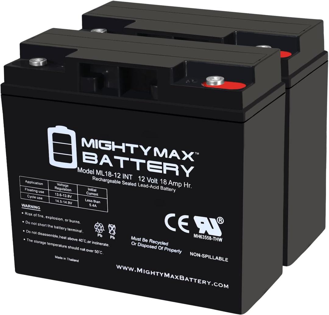 Mighty Max Battery 12 Volt 18 AH SLA Internal Thread Battery - Pack of 2