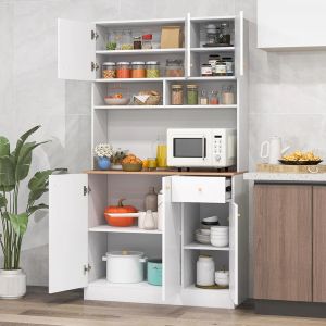 71" Tall Kitchen Hutch, Modern Pantry Storage Cabinet with Power Outlets, Microwave Shelf, Adjustable Shelves, Freestanding Buffet Cupboard for Dining Room