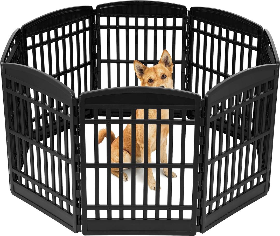 IRIS USA 34" 8-Panel Pet Dog Puppy Playpen, Indoor/Outdoor Dog Pen, 63 x 63 x 34, Foldable, Customizable, Black (34" H - 8 Panel)