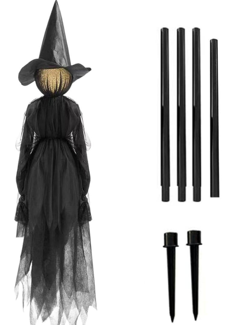 Hourleey Halloween Decorations Outdoor, 3 Pack 5 FT Holding Hands Lighted Witches Stakes with Glowing Face, Halloween Witch Decor for Yard Garden Lawn Porch Haunted House Party Props