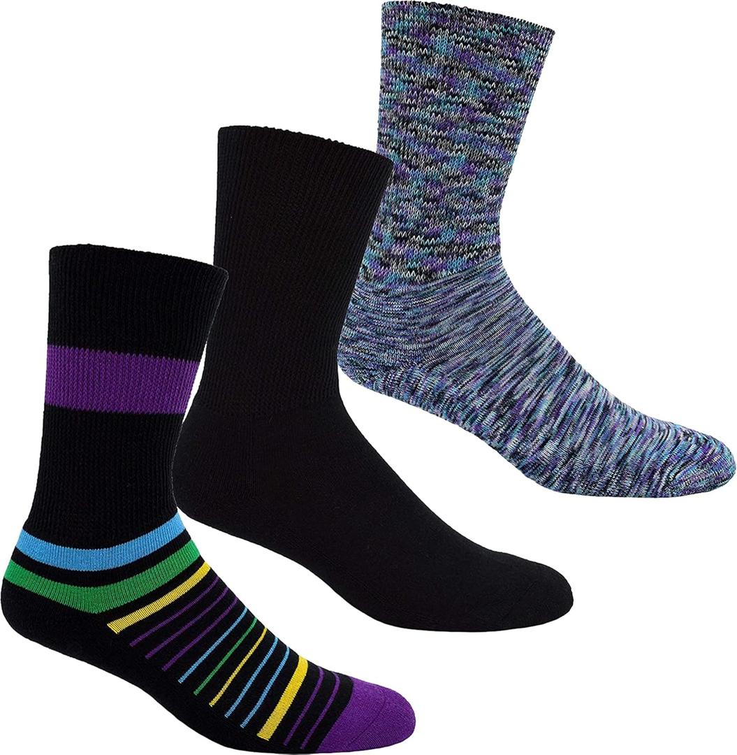 Dr. Segals Non Binding Socks - Pack of 3 S/M - Multi Stripe, Cosmic Purple, Black