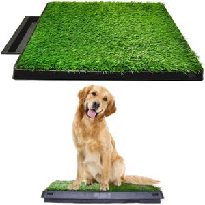 Downtown Pet Supply Dog Grass Pad with Tray, 20 x 30 w/Drawer - Outdoor and Indoor Potty System for Dogs with Replaceable Synthetic Grass Pee Turf - Portable and Waterproof Turf Dog Potty