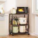 Rolling Kitchen Microwave Cart, 3-Tier Microwave Stand with Adjustable Shelf, Kitchen Storage Cart on Lockable Wheels, Coffee Bar Cart Shelf Rack Organizer for Kitchen, Living Room, Office, Balcony