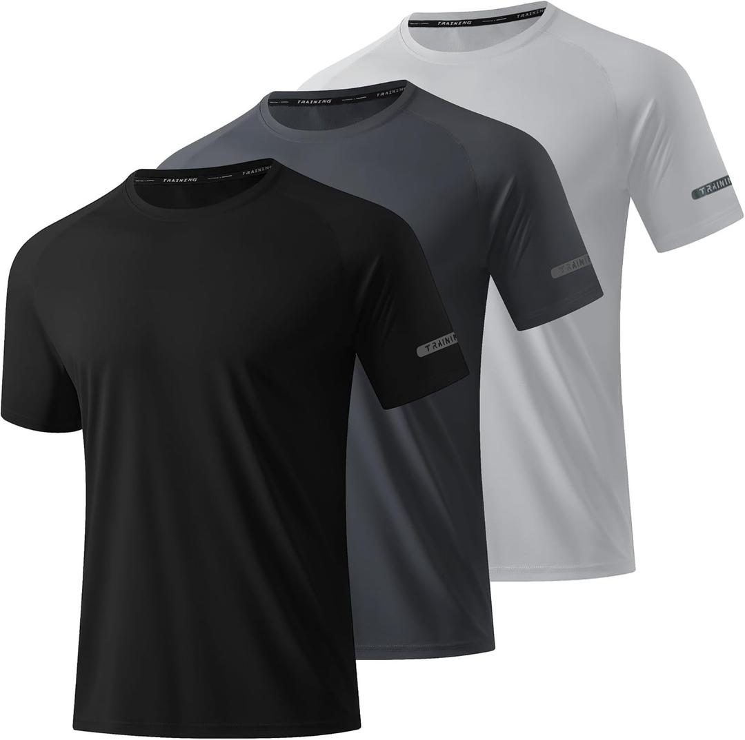3 Pack Workout Shirts for Men Short Sleeve UPF 50+ Sun Protection Tee Moisture Wicking Athletic Rash Guard T-Shirts Running